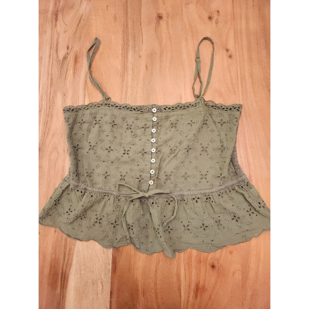 Aerie Olive Green Boho Cottagecore Cropped Travel Camisole Women's Small EUC